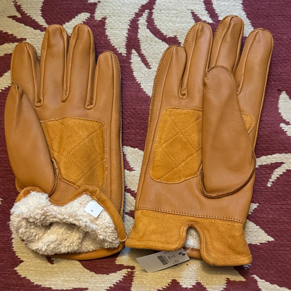 J. Crew Men's Leather Gloves with Shearling Cuff - Tan